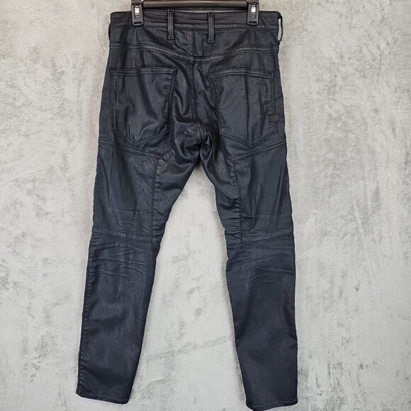 G-Star Raw Jeans Mens Size 30 Waxed Black Rackam 3D Skinny Double Knee Lyocell - Picture 2 of 16